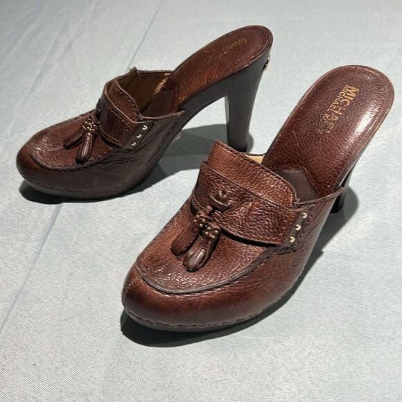 Michael Kors Wooden High Heel Clogs real leather Size 8. B56 - Picture 2 of 10